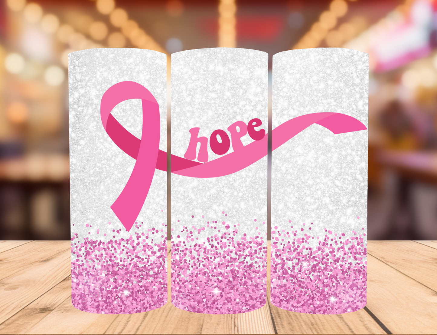 20 oz skinny Tumbler with straw "BREAST CANCER HOPE"