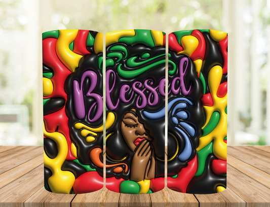 20 oz skinny Tumbler with straw "BLESSED"