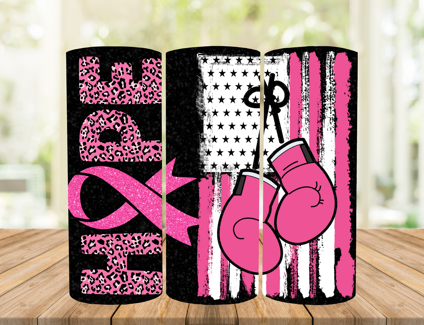 20 oz skinny Tumbler with straw "BREAST CANCER GLOVES"