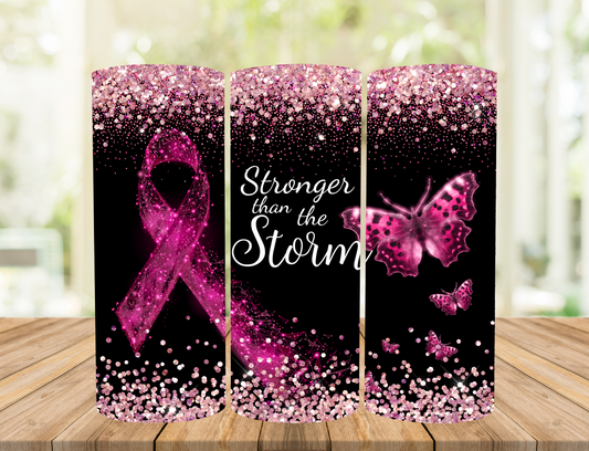 20 oz skinny Tumbler with straw "BREAST CANCER SPARKLE"